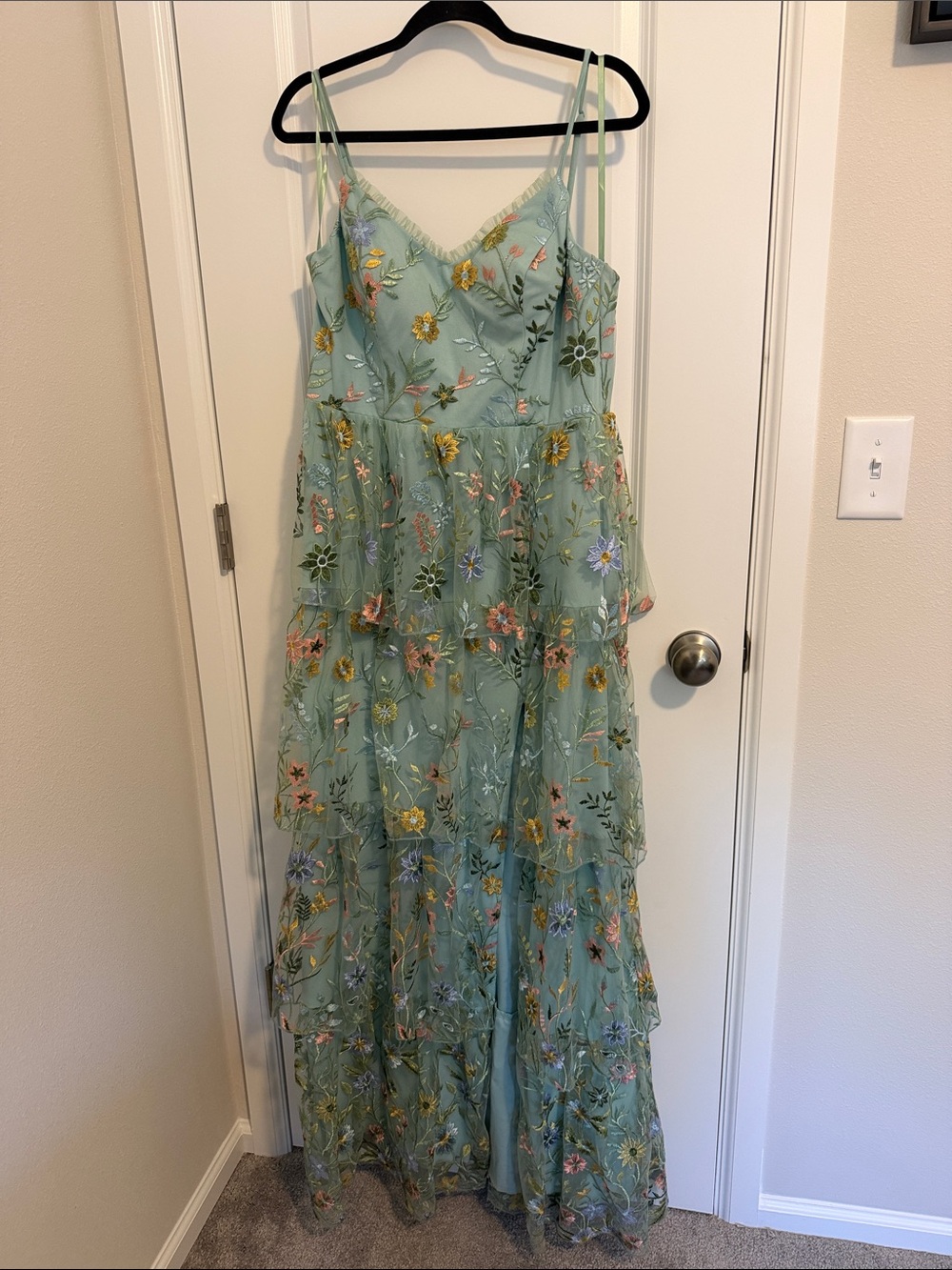 City Studio Sage Green Floral Embroidered Maxi Dress
